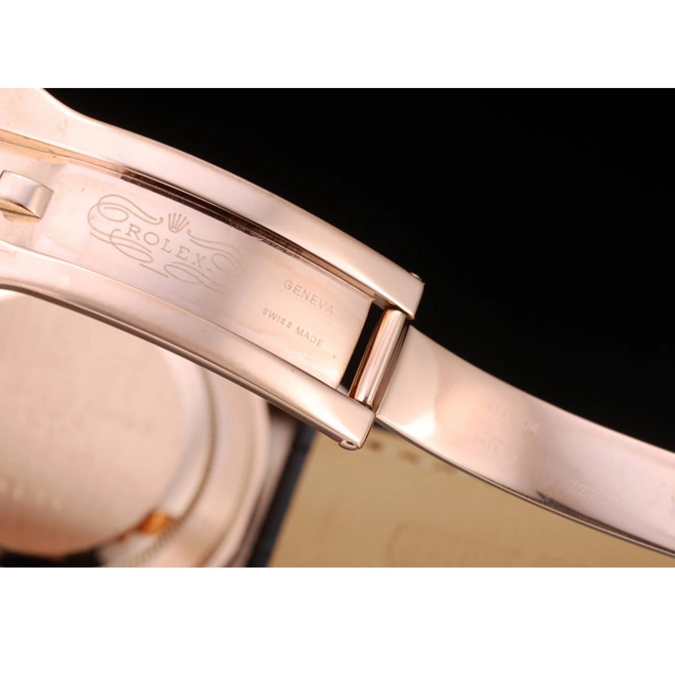 AAA Replica Watches Dial Daytona Black Gold Black Case Leather Rose Strap Rolex 0817